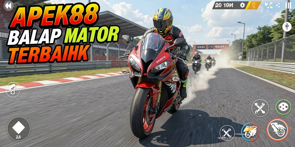 Screenshot gameplay APEK88 yang menunjukkan aksi balap motor yang seru.