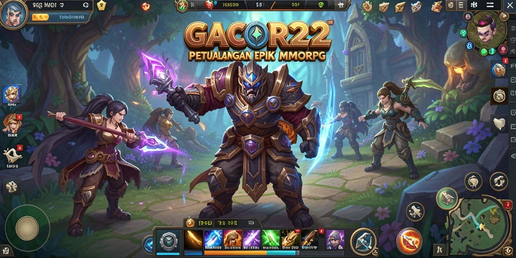 Screenshot gameplay GACOR22 menampilkan pertarungan epik di dunia fantasi.
