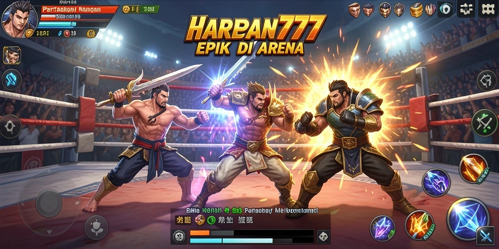 Gameplay seru bertarung di arena dengan karakter unik.