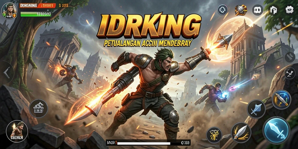 Tampilan gameplay dinamis dalam IDRKING saat menjelajahi dunia ajaib.