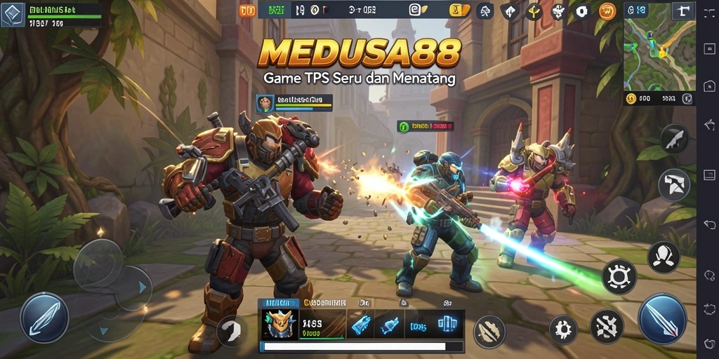 Tangkapan layar dari gameplay seru MEDUSA88 di tengah pertempuran TPS.