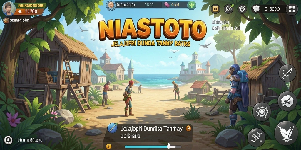 Screenshot gameplay NIASTOTO dengan pemandangan indah dunia terbuka.
