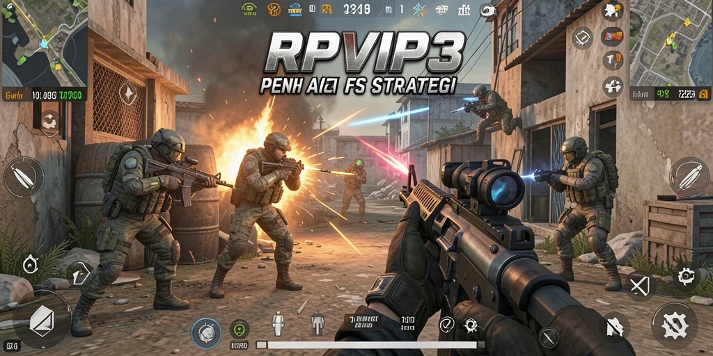 Screenshot gameplay RPVIP3 menampilkan aksi tembak-menembak yang mendebarkan.