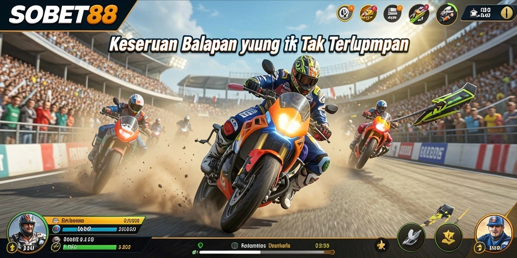 Tampilan seru gameplay balap SOBET88 di lintasan menantang.