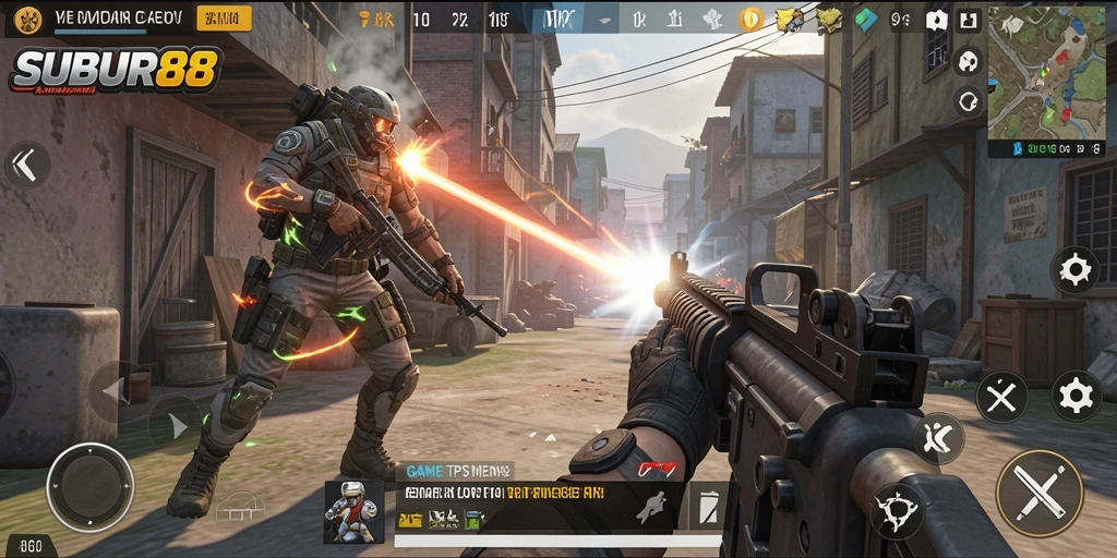 Screenshot gameplay SUBUR88 menampilkan momen aksi mendebarkan dalam TPS.