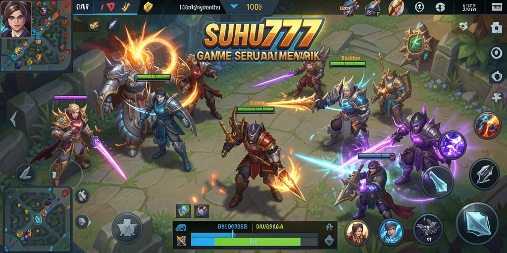 Tampilan gameplay mendebarkan dari SUHU777 dalam pertempuran MOBA.