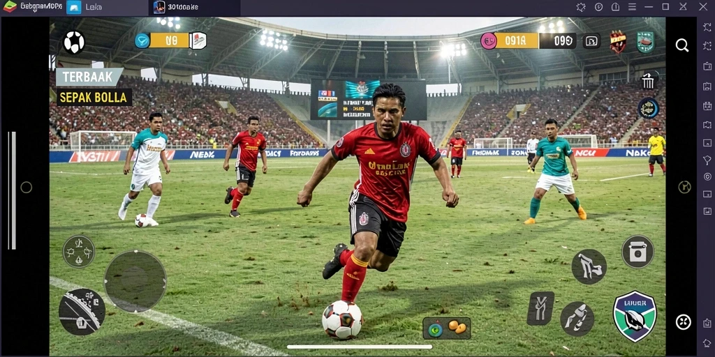 Screenshot menunjukkan aksi seru dalam permainan sepak bola.